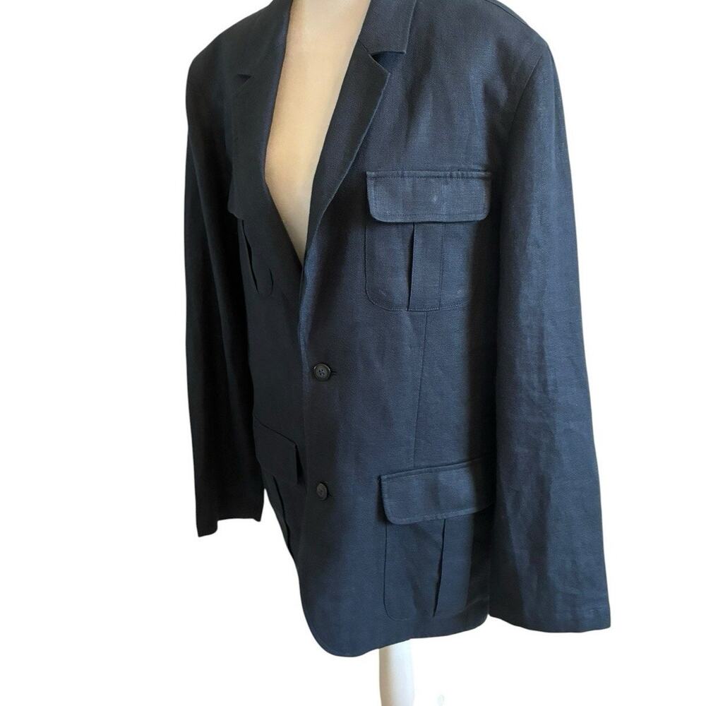 VTG LL Bean LINEN Jacket Men 42 Reg Field Safari Chore Coat Blazer Elbow Patches - Picture 14 of 16